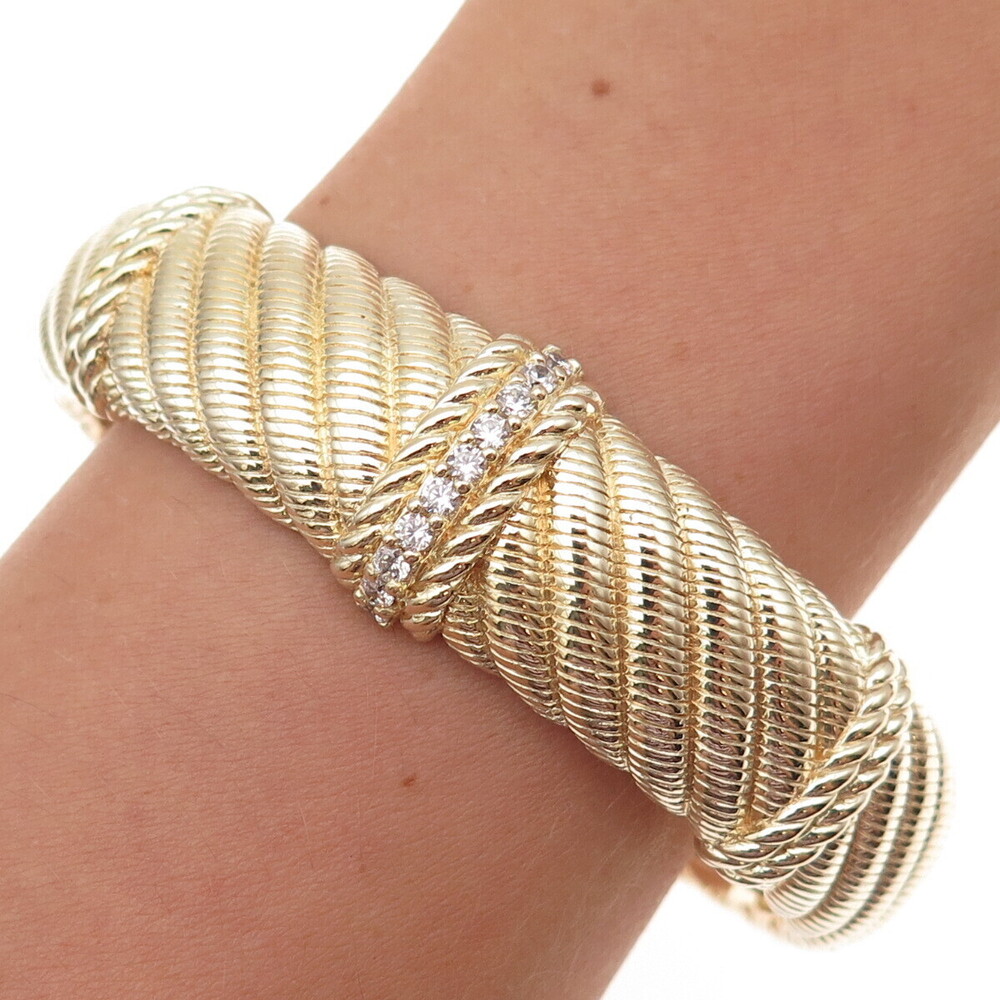 Judith Ripka 925 Sterling Silver Gold Plated C Z Heavy 73.0g Cuff Bracelet 7.25"